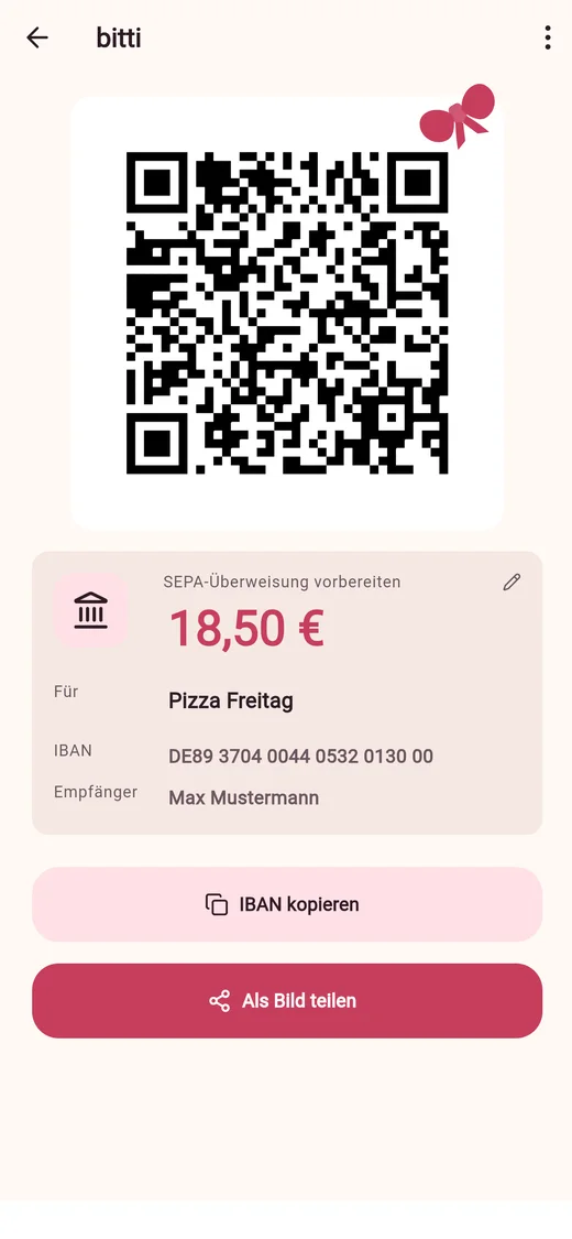 bitti zeigt den erzeugten Girocode zum Scannen