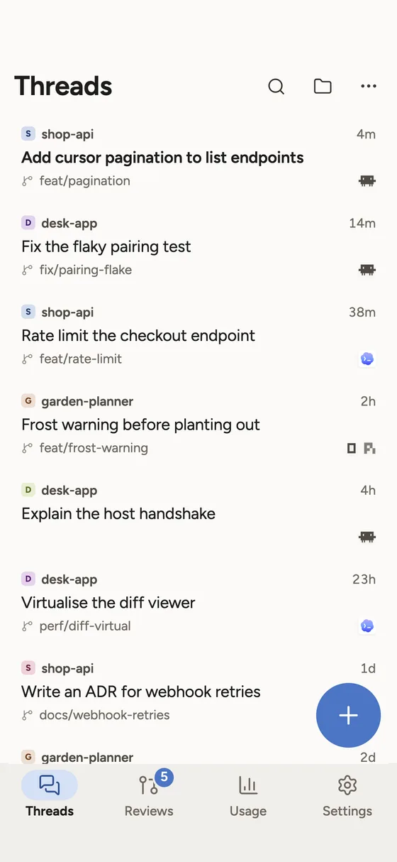 Tau auf dem iPhone mit der Thread-Liste