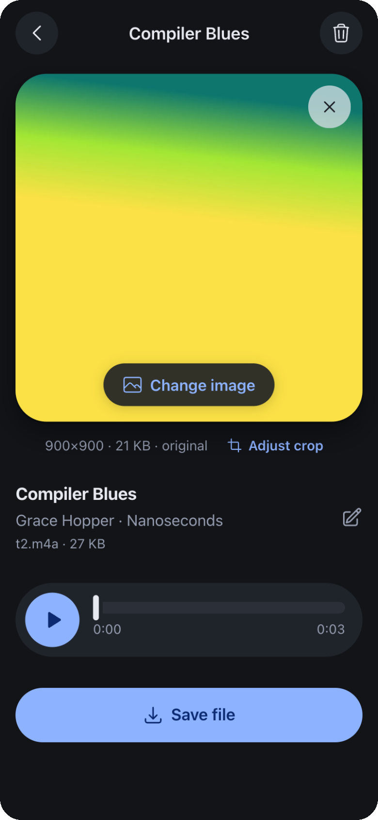 Titelansicht mit Cover in audioTag