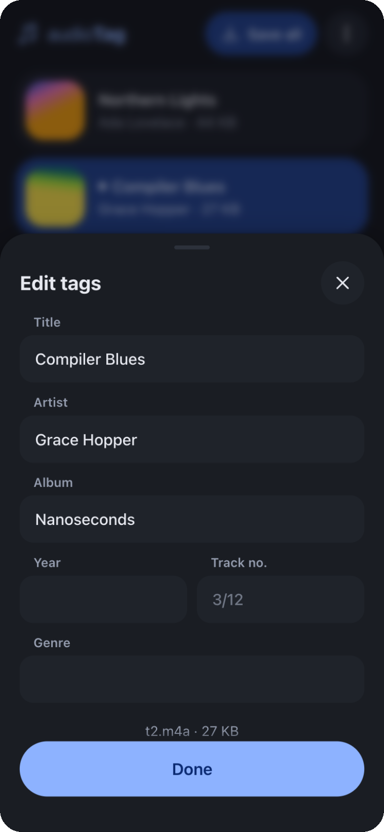 Tags bearbeiten in audioTag